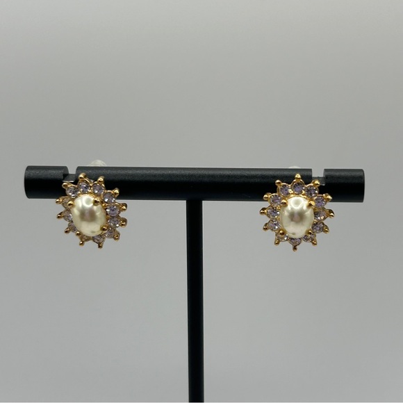 Roman Gold Tone & Clear Stone Post Earrings - Picture 1 of 8
